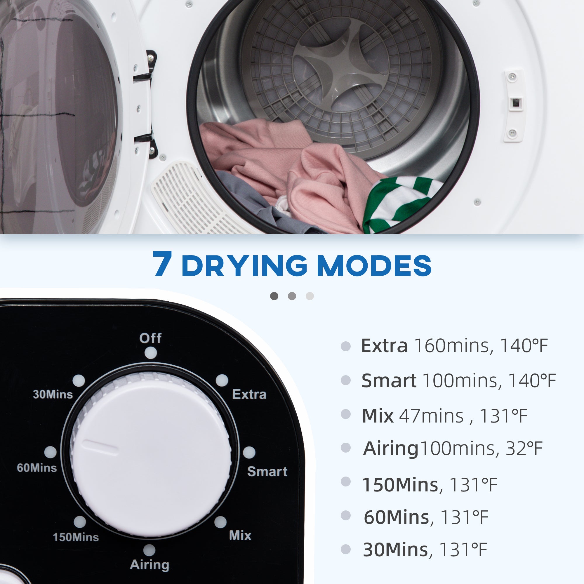 Portable Electric Clothes Dryer 3.22 Cu. Ft. 1300W White-DECOROLALA
