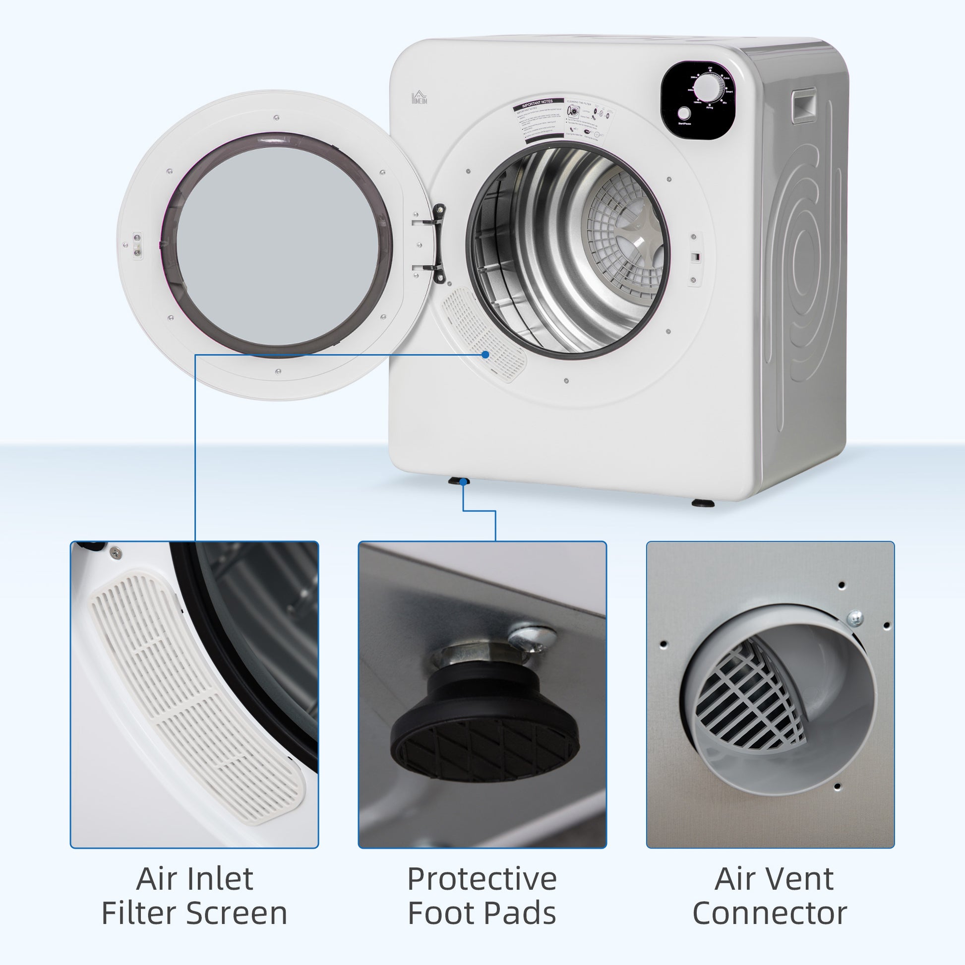 Portable Electric Clothes Dryer 3.22 Cu. Ft. 1300W White-DECOROLALA