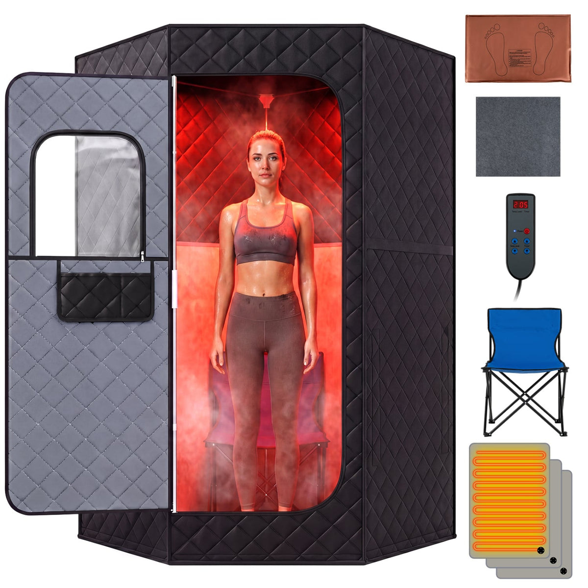 Portable Far Infrared Sauna Box for Home Full Body Sauna Tent-Black-Saunas-DECOROLALA