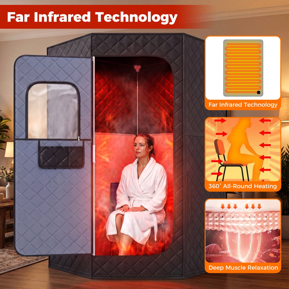 Portable Far Infrared Sauna Box for Home Full Body Sauna Tent-Black-Saunas-DECOROLALA
