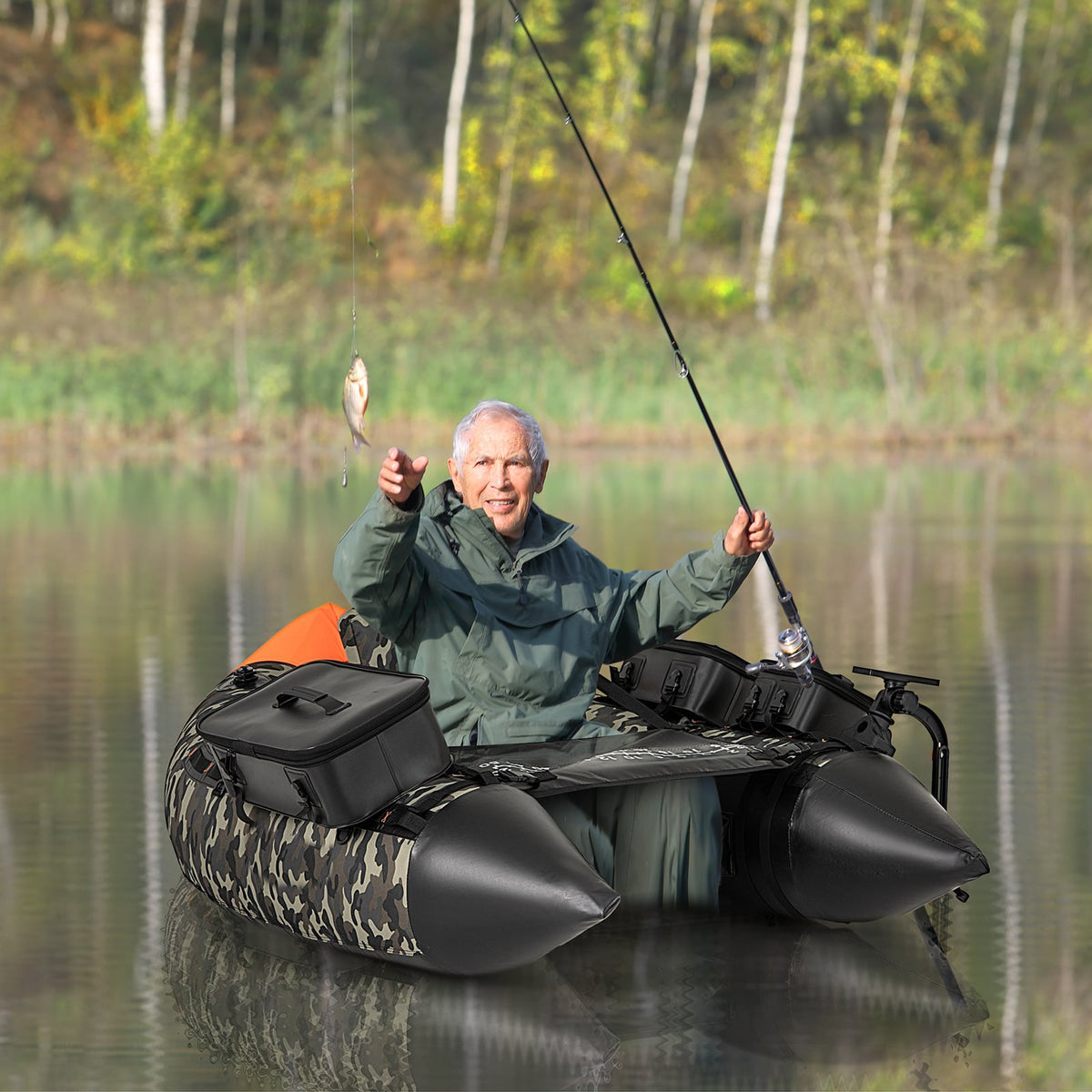 Portable Fishing Boat with 3 Detachable Storage Boxes-Camouflage-Surfing-DECOROLALA