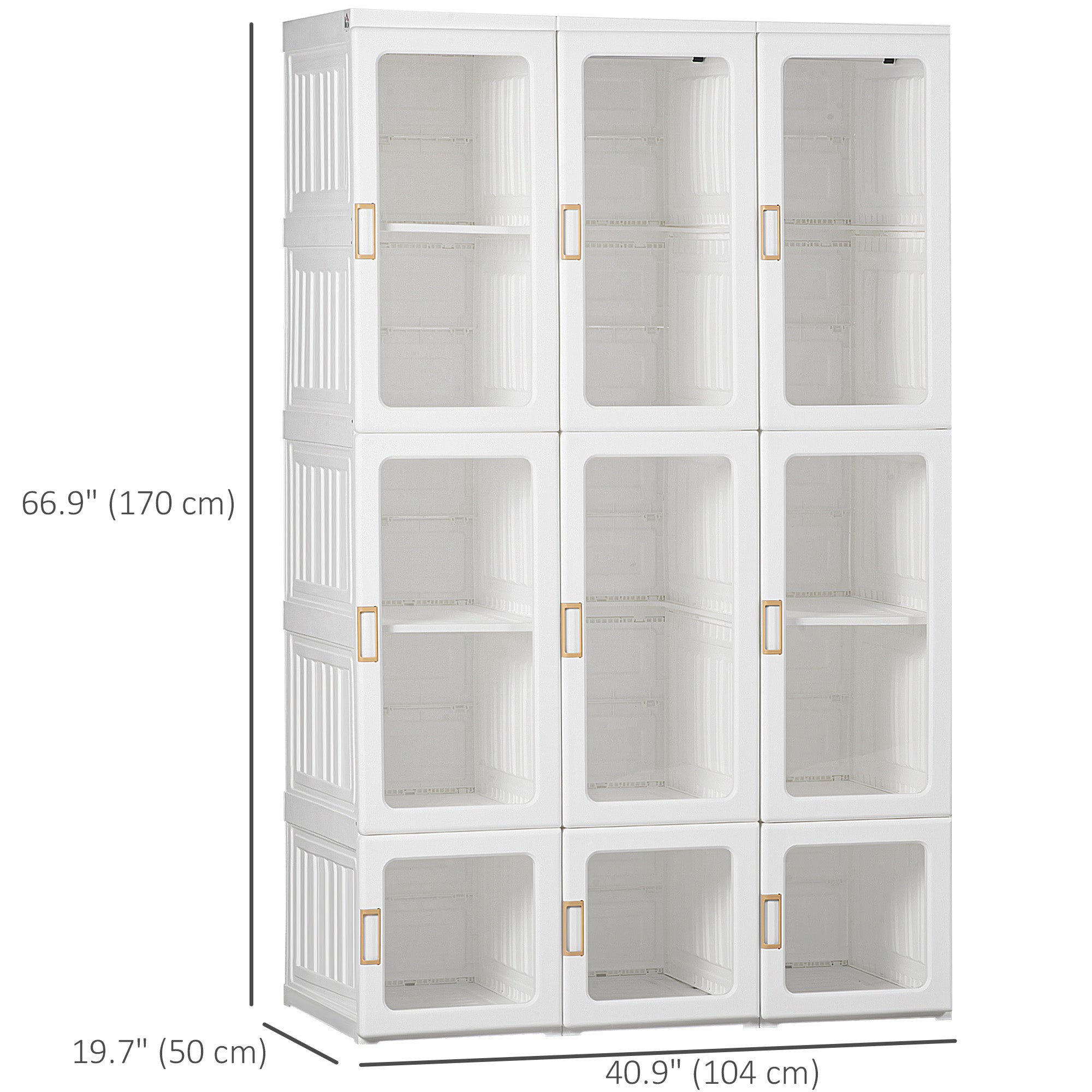 Portable Foldable Closet - 8 Cubes & 2 Hanging Rods, White 41"W-DECOROLALA
