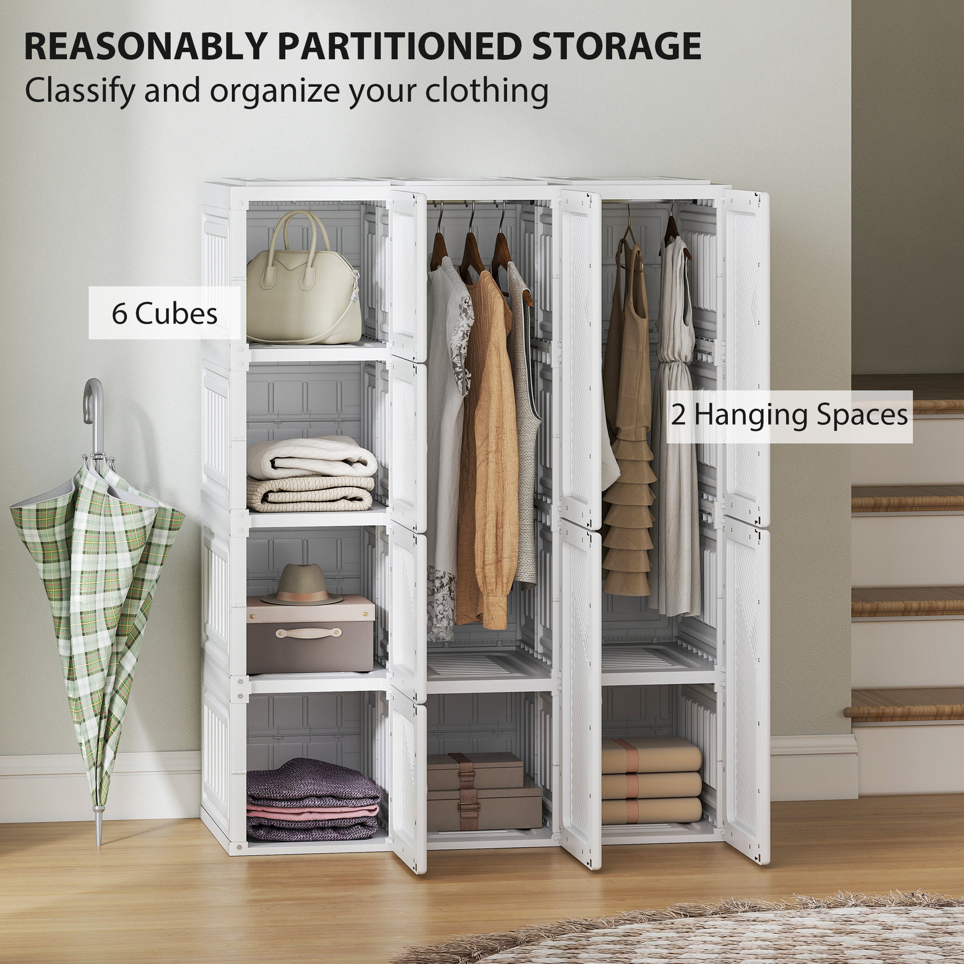 Portable Foldable Wardrobe - 8 Compartments White-DECOROLALA