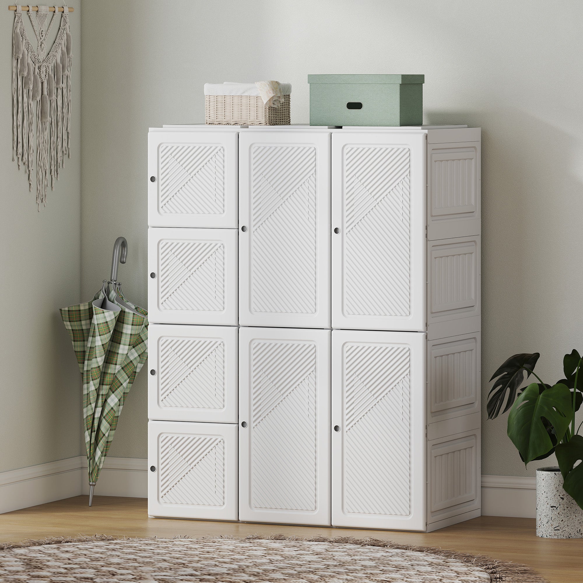 Portable Foldable Wardrobe - 8 Compartments White-DECOROLALA