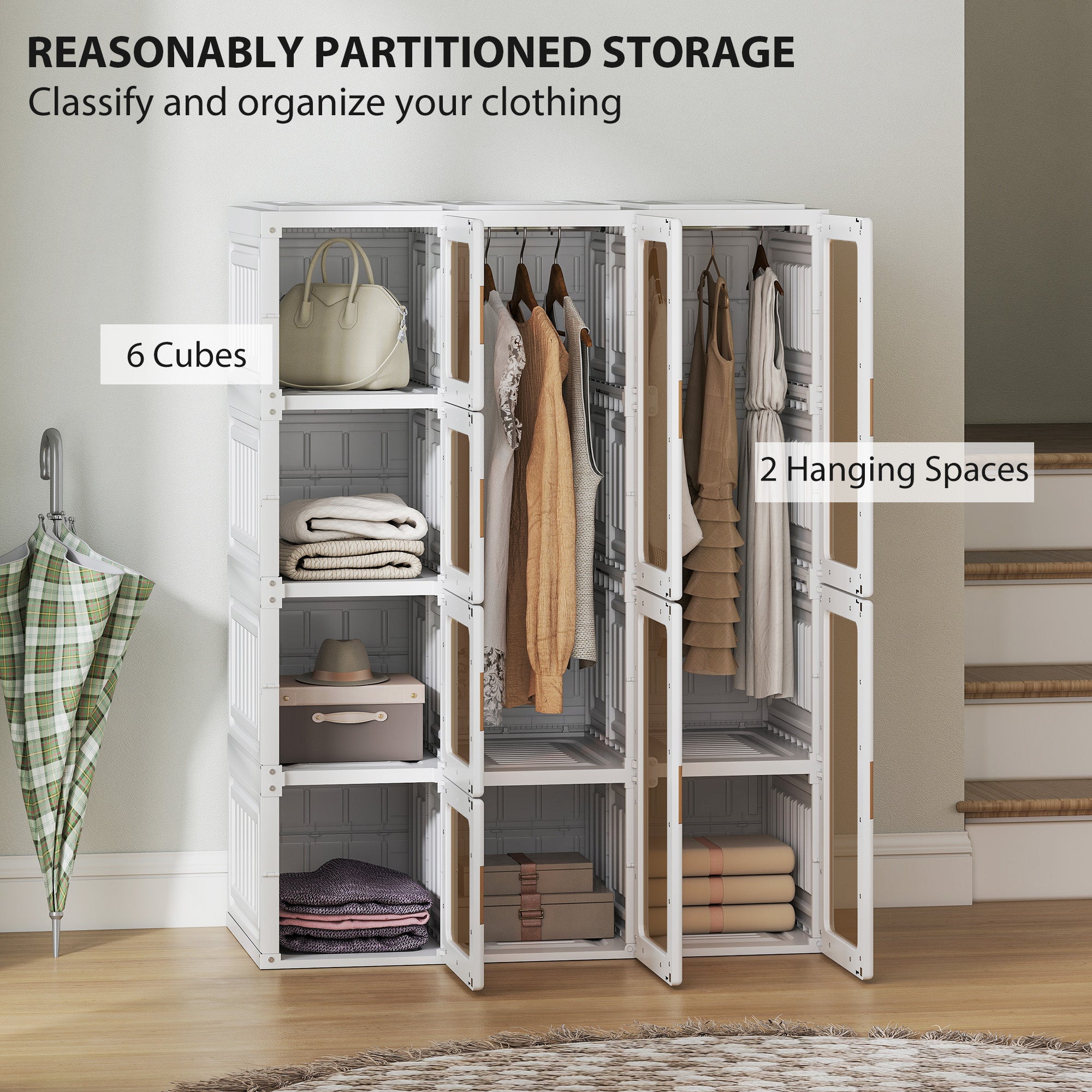 Portable Foldable Wardrobe Closet - 8 Compartments Brown-DECOROLALA