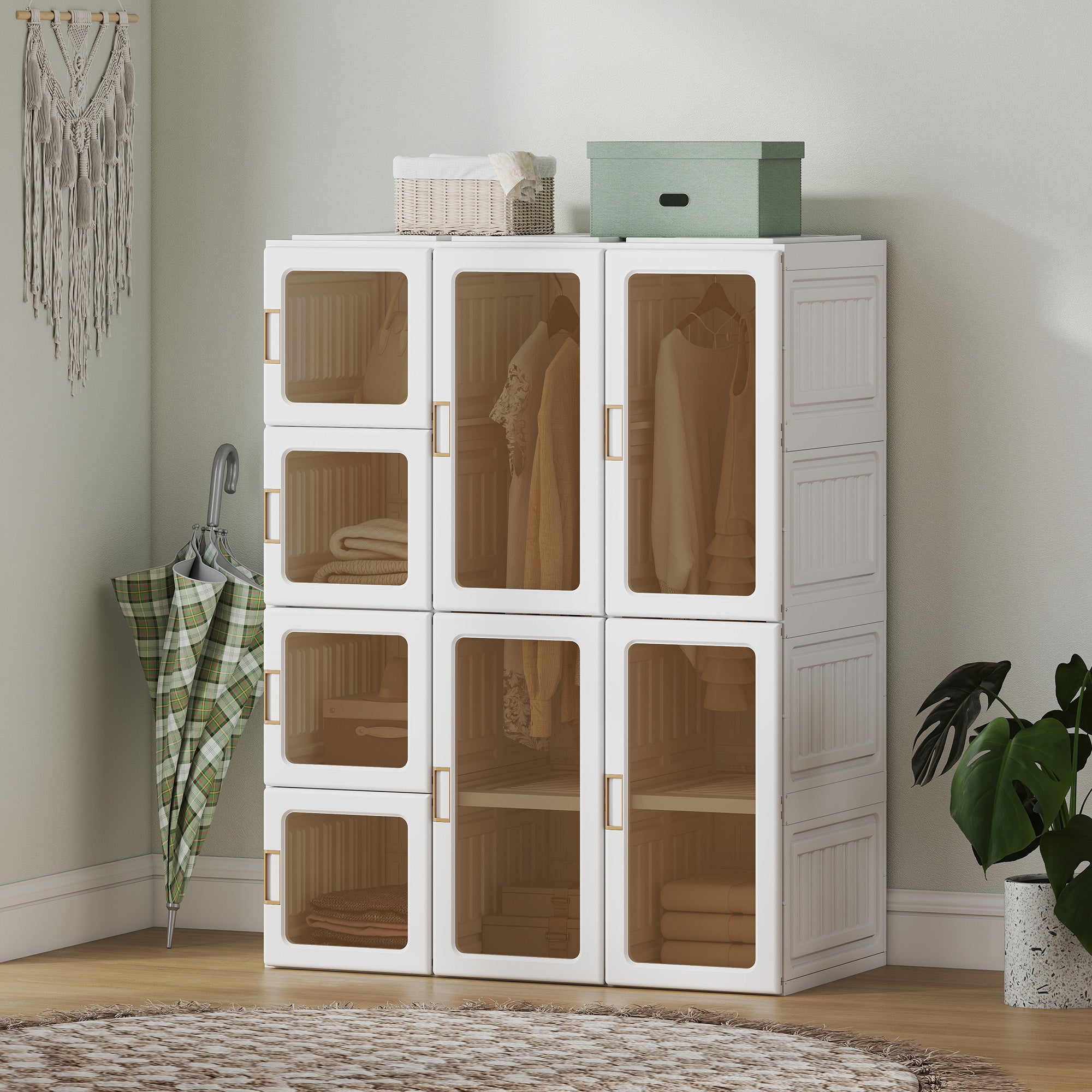 Portable Foldable Wardrobe Closet - 8 Compartments Brown-DECOROLALA