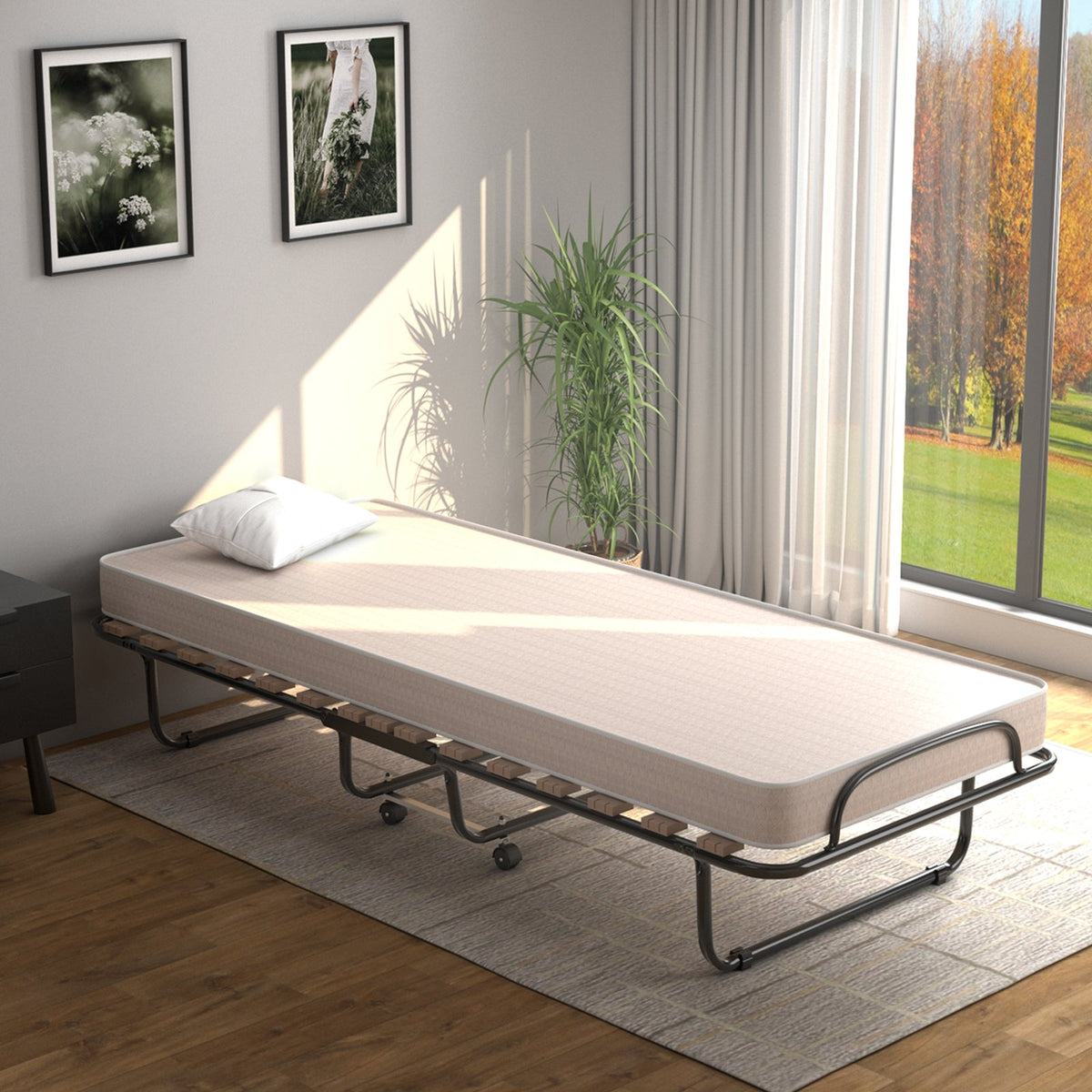 Portable Folding Bed with Memory Foam Mattress and Sturdy Metal Frame Made in Italy-Folding Beds-DECOROLALA