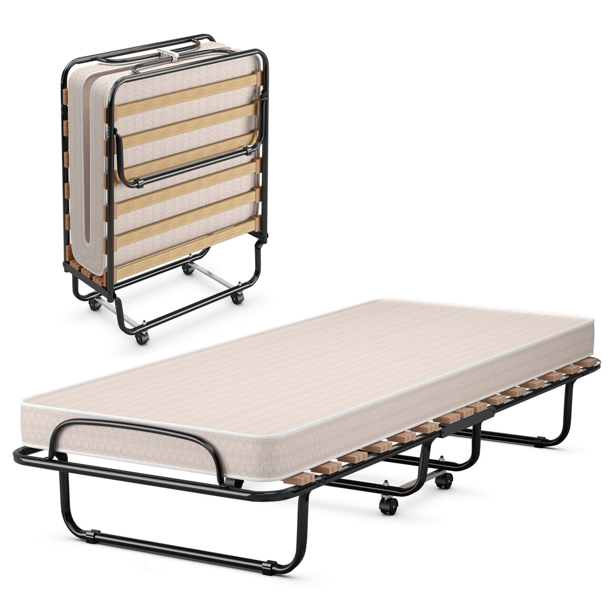 Portable Folding Bed with Memory Foam Mattress and Sturdy Metal Frame Made in Italy-Folding Beds-DECOROLALA