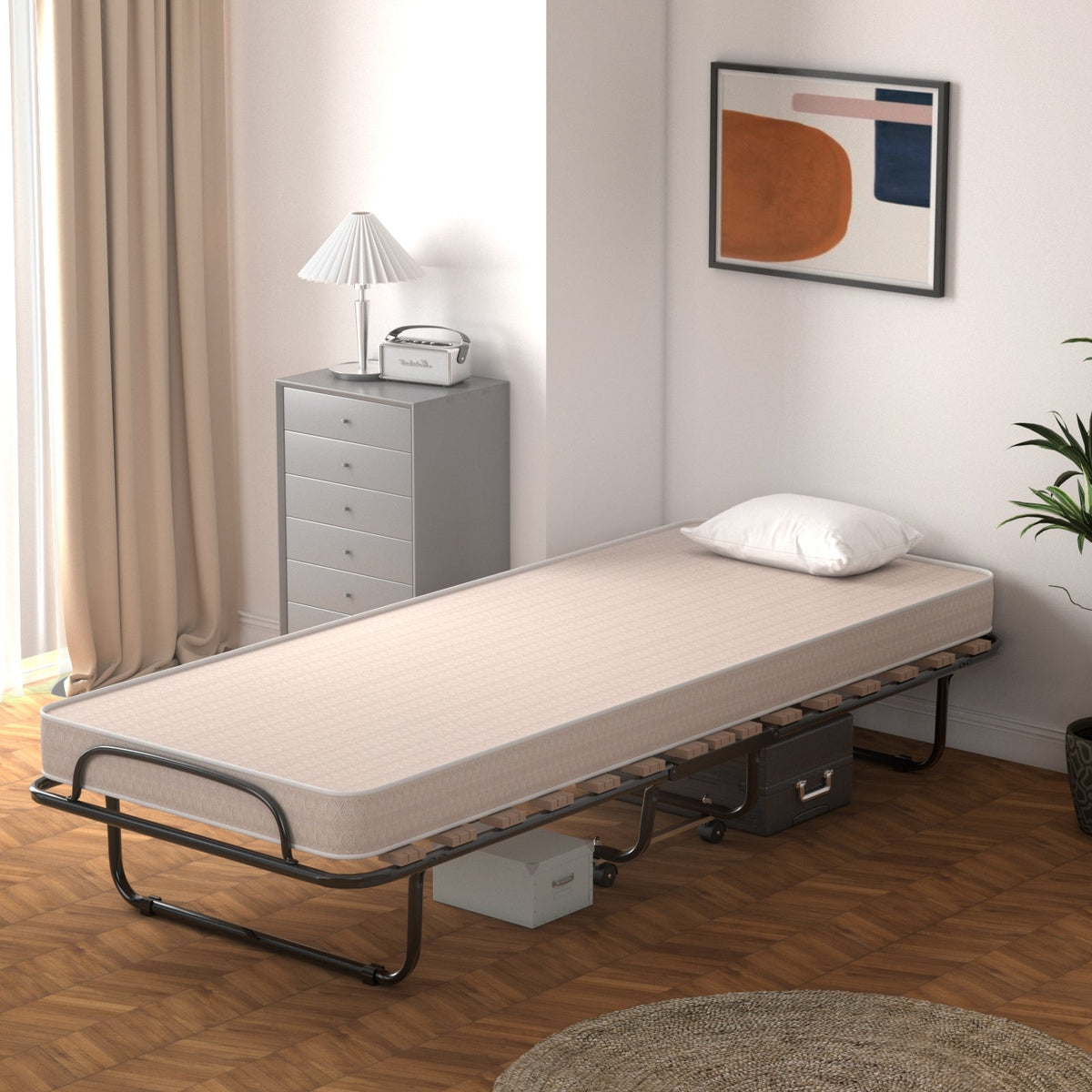 Portable Folding Bed with Memory Foam Mattress and Sturdy Metal Frame Made in Italy-Folding Beds-DECOROLALA