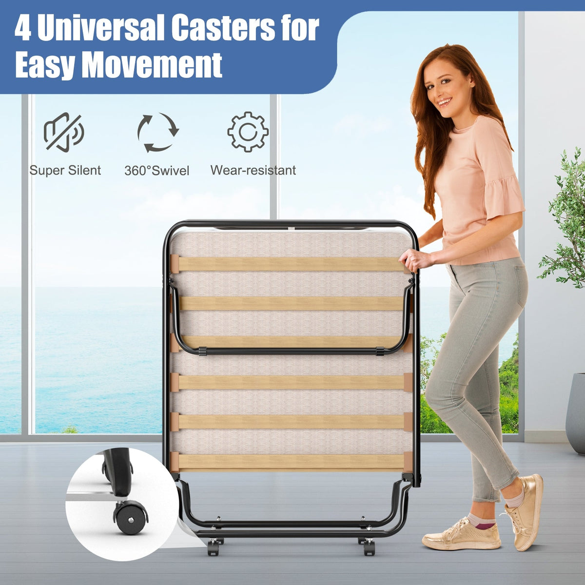 Portable Folding Bed with Memory Foam Mattress and Sturdy Metal Frame Made in Italy-Folding Beds-DECOROLALA