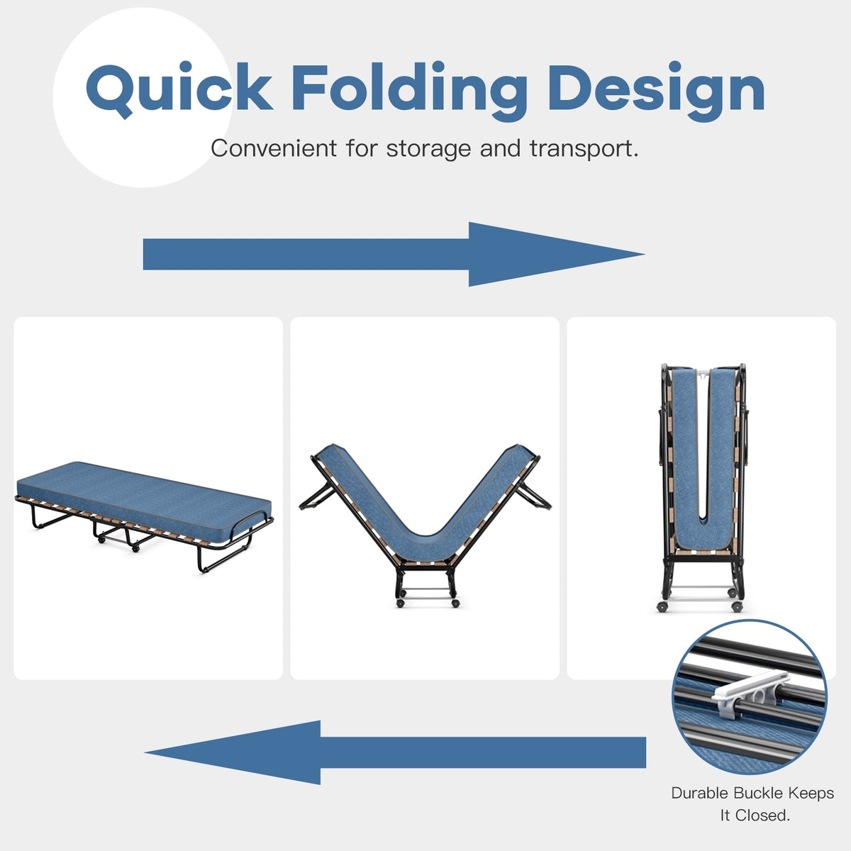 Portable Folding Bed with Memory Foam Mattress and Sturdy Metal Frame Made in Italy-Folding Beds-DECOROLALA