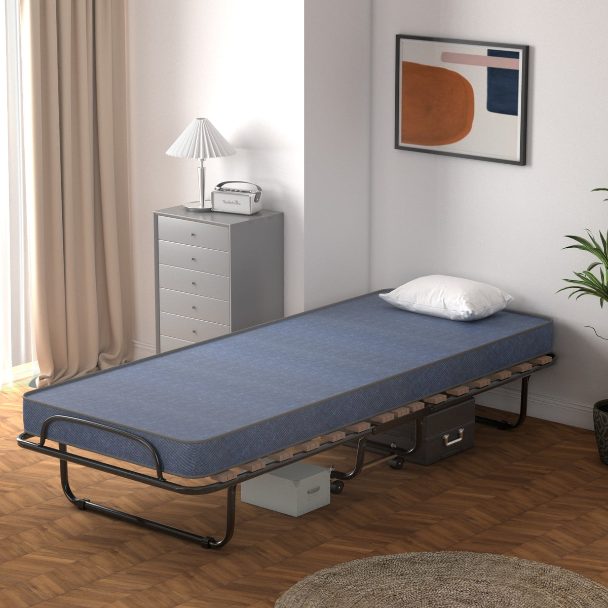 Portable Folding Bed with Memory Foam Mattress and Sturdy Metal Frame Made in Italy-Navy-Folding Beds-DECOROLALA