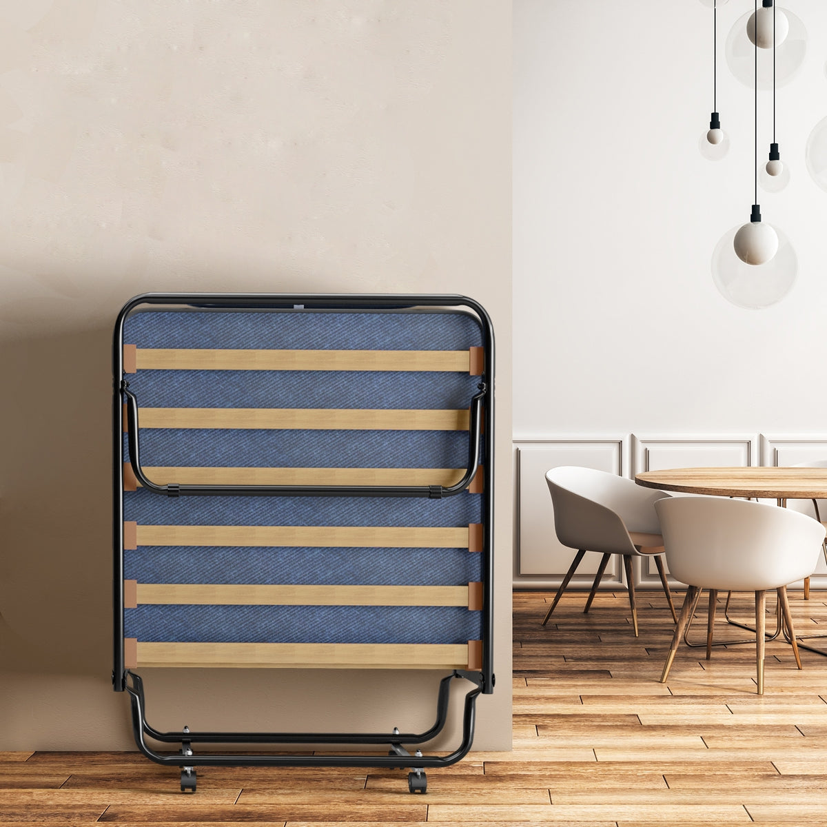 Portable Folding Bed with Memory Foam Mattress and Sturdy Metal Frame Made in Italy-Navy-Folding Beds-DECOROLALA