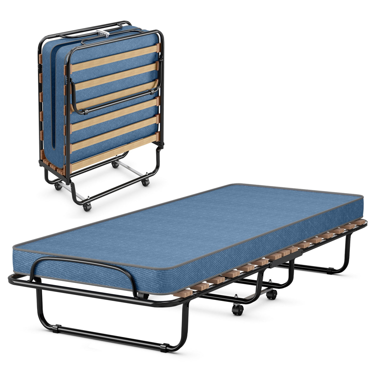 Portable Folding Bed with Memory Foam Mattress and Sturdy Metal Frame Made in Italy-Navy-Folding Beds-DECOROLALA