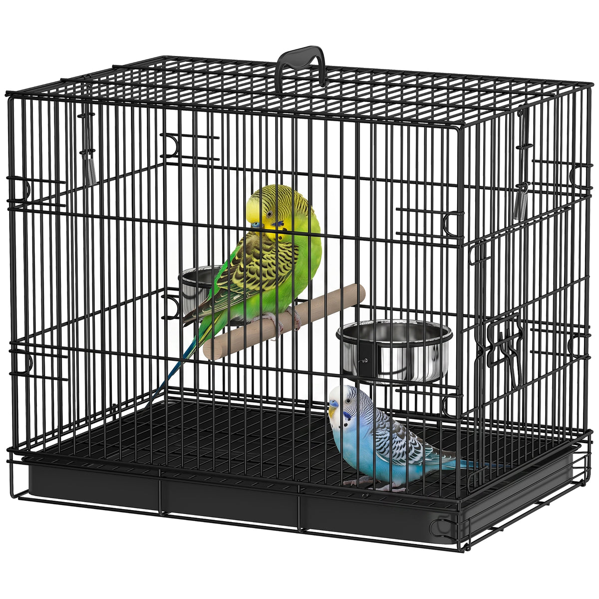 Portable Folding Bird Travel Cage with Slide-Out Tray - Black-Bird Supplies-DECOROLALA