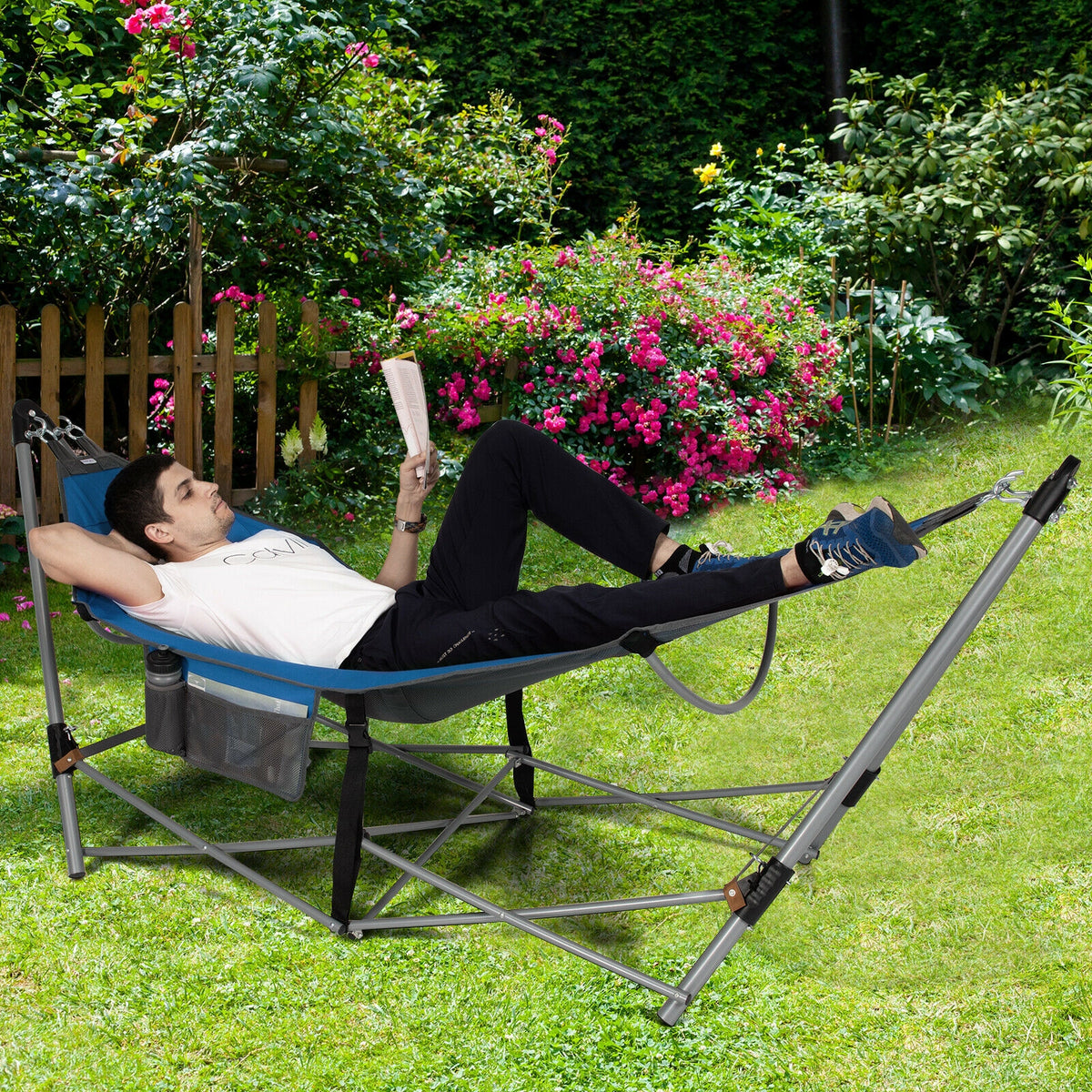 Portable Folding Hammock with Hammock Stand-Blue-Hammocks-DECOROLALA