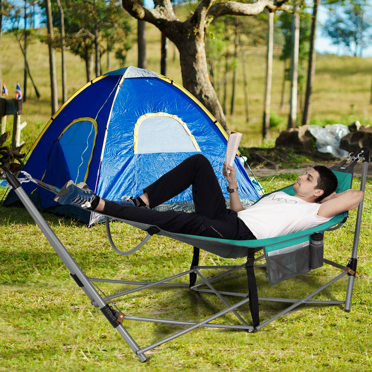 Portable Folding Hammock with Hammock Stand-Turquoise-Hammocks-DECOROLALA