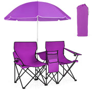 Portable Folding Picnic Double Chair With Removable Umbrella-Purple-Camping Furniture-DECOROLALA