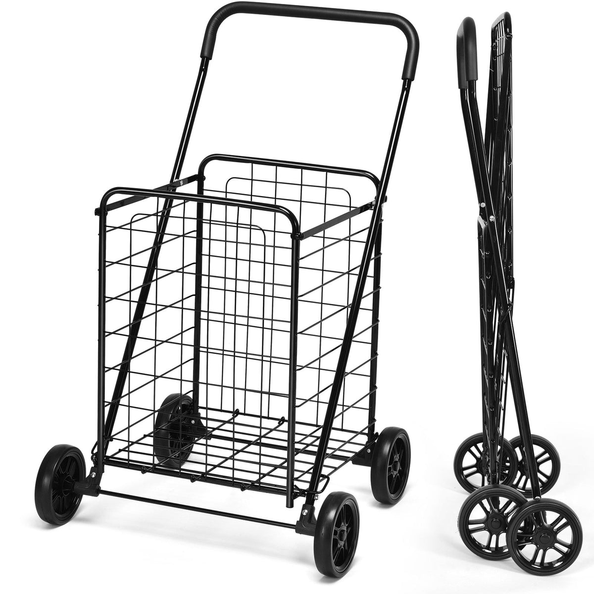 Portable Folding Shopping Cart Utility for Grocery Laundry-Black-Kitchen Tools-DECOROLALA