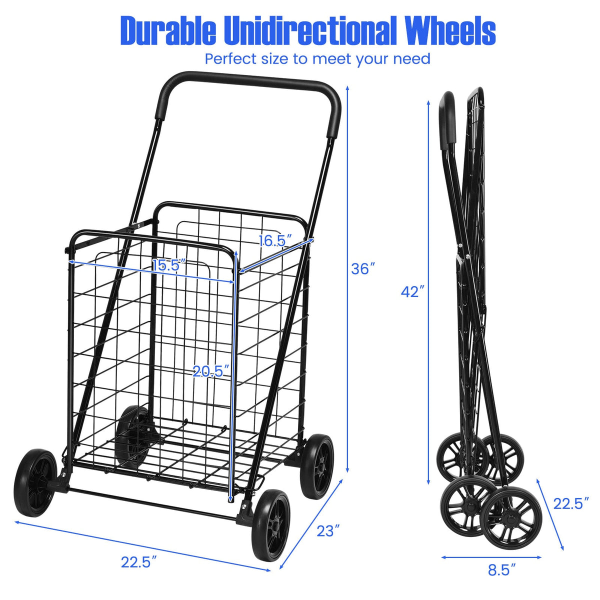 Portable Folding Shopping Cart Utility for Grocery Laundry-Black-Kitchen Tools-DECOROLALA