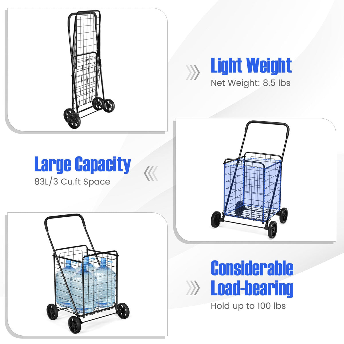 Portable Folding Shopping Cart Utility for Grocery Laundry-Black-Kitchen Tools-DECOROLALA