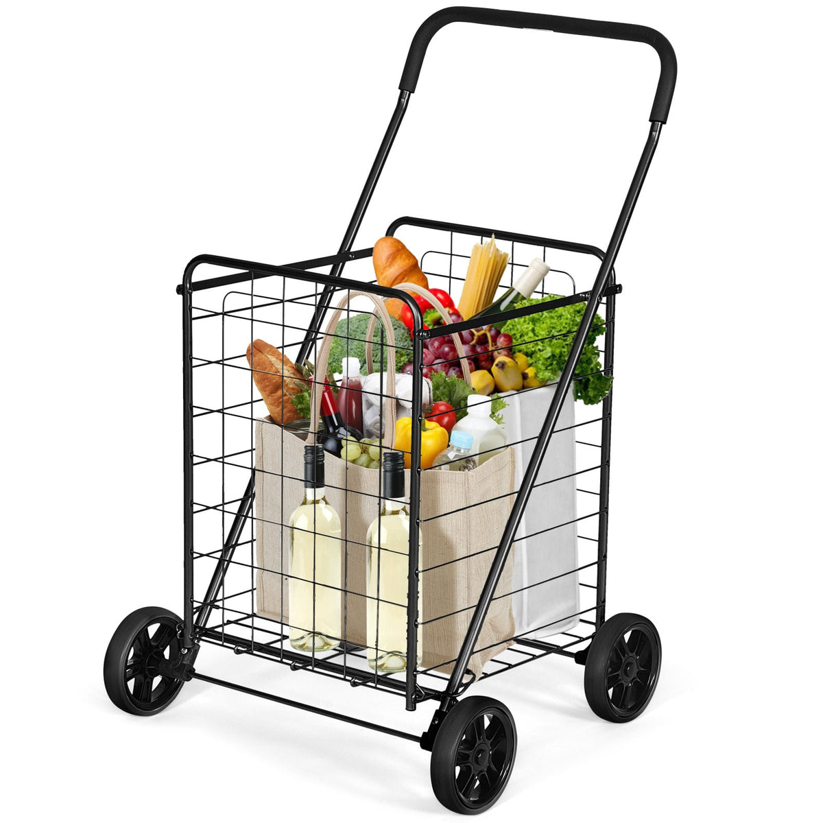Portable Folding Shopping Cart Utility for Grocery Laundry-Black-Kitchen Tools-DECOROLALA