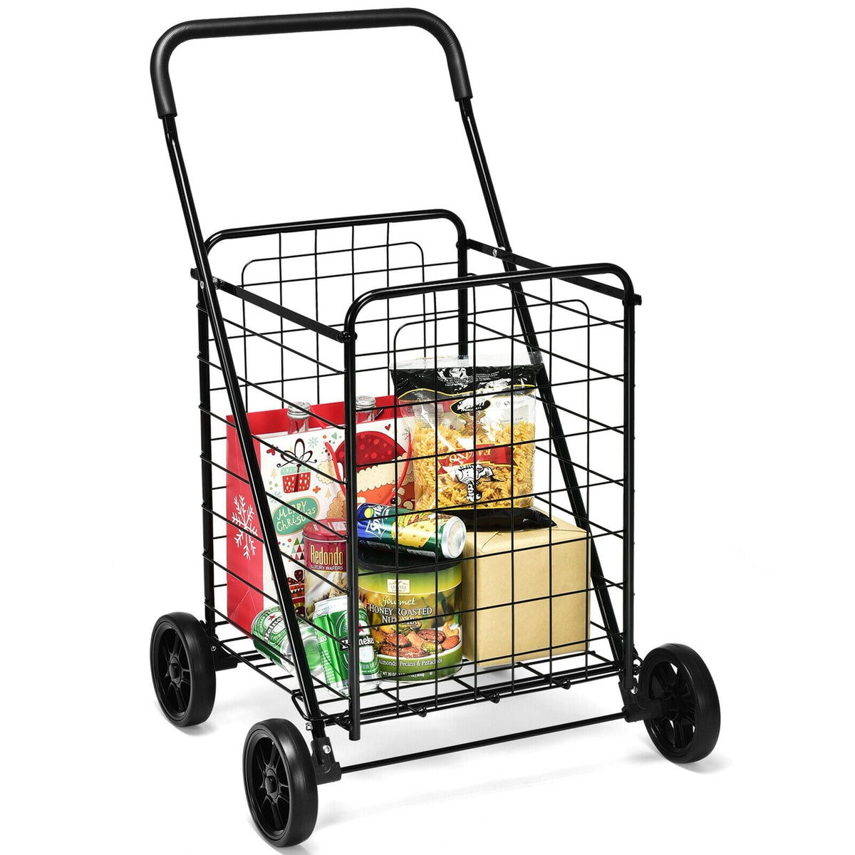 Portable Folding Shopping Cart Utility for Grocery Laundry-Black-Kitchen Tools-DECOROLALA
