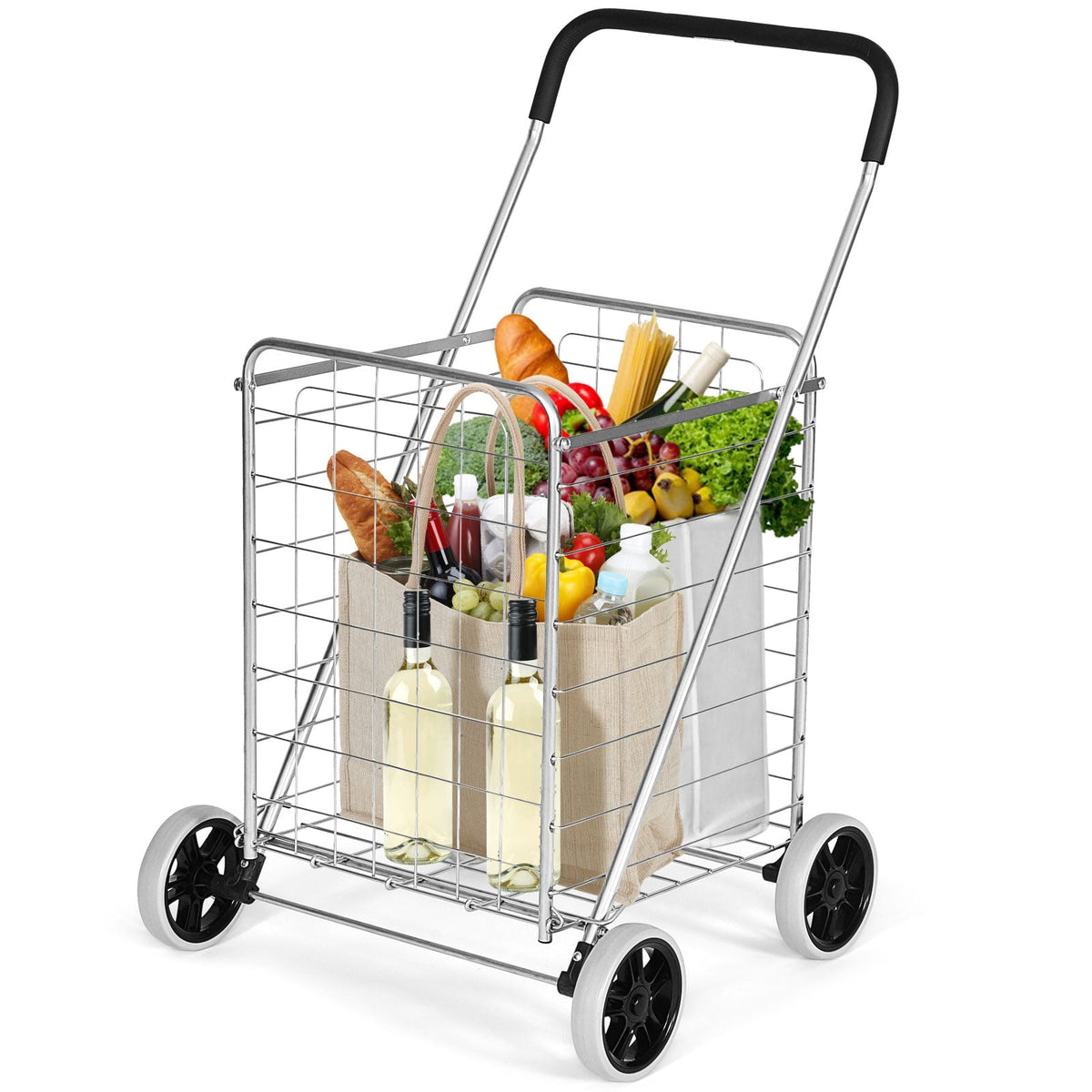 Portable Folding Shopping Cart Utility for Grocery Laundry-Silver-Kitchen Tools-DECOROLALA