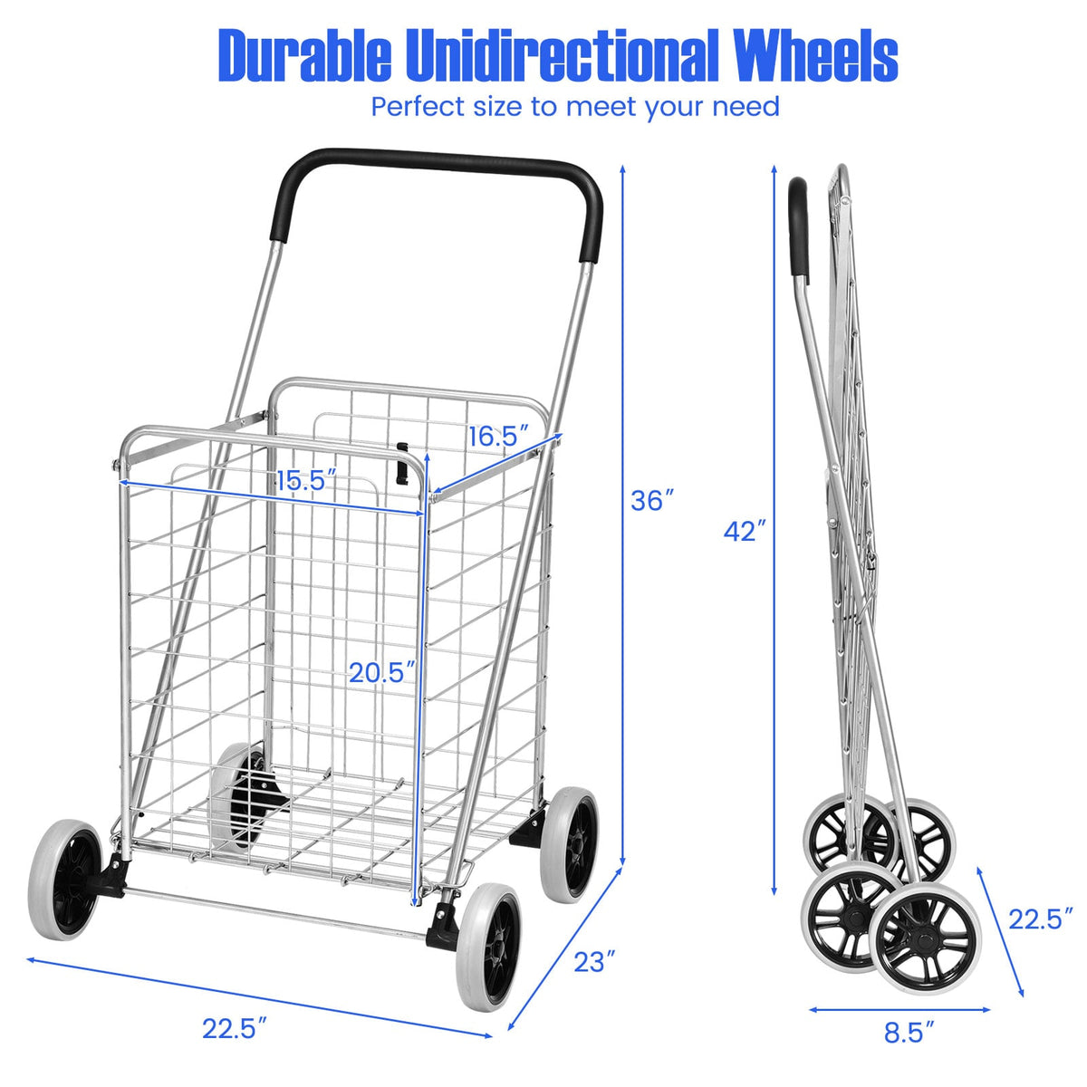 Portable Folding Shopping Cart Utility for Grocery Laundry-Silver-Kitchen Tools-DECOROLALA