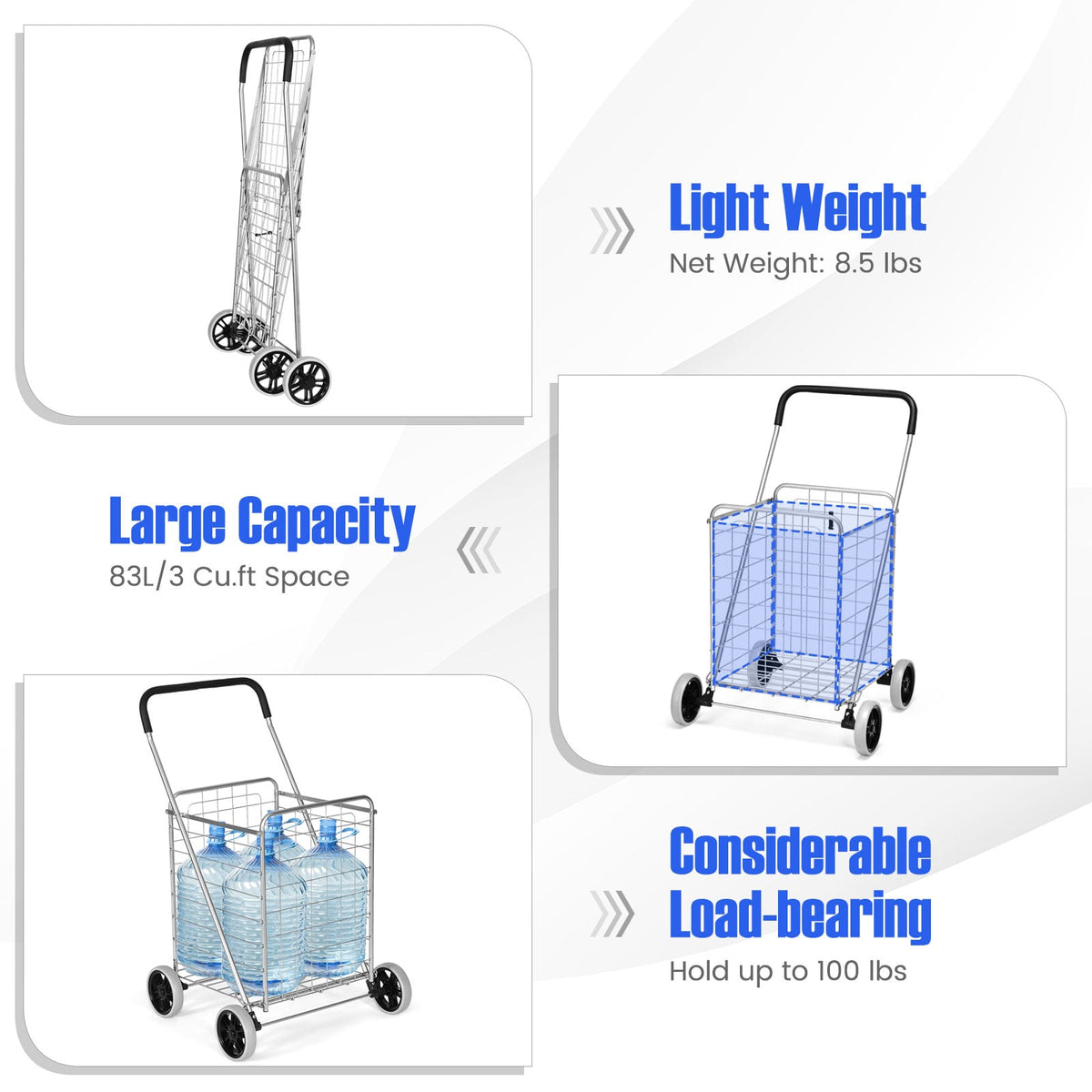 Portable Folding Shopping Cart Utility for Grocery Laundry-Silver-Kitchen Tools-DECOROLALA