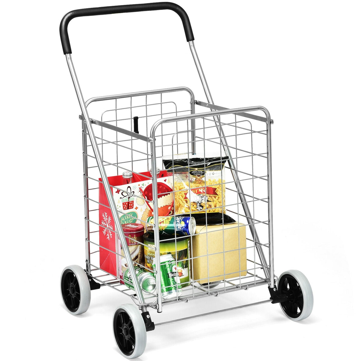 Portable Folding Shopping Cart Utility for Grocery Laundry-Silver-Kitchen Tools-DECOROLALA