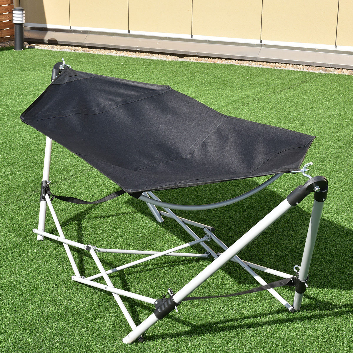 Portable Folding Steel Frame Hammock with Bag-Black-Hammocks-DECOROLALA