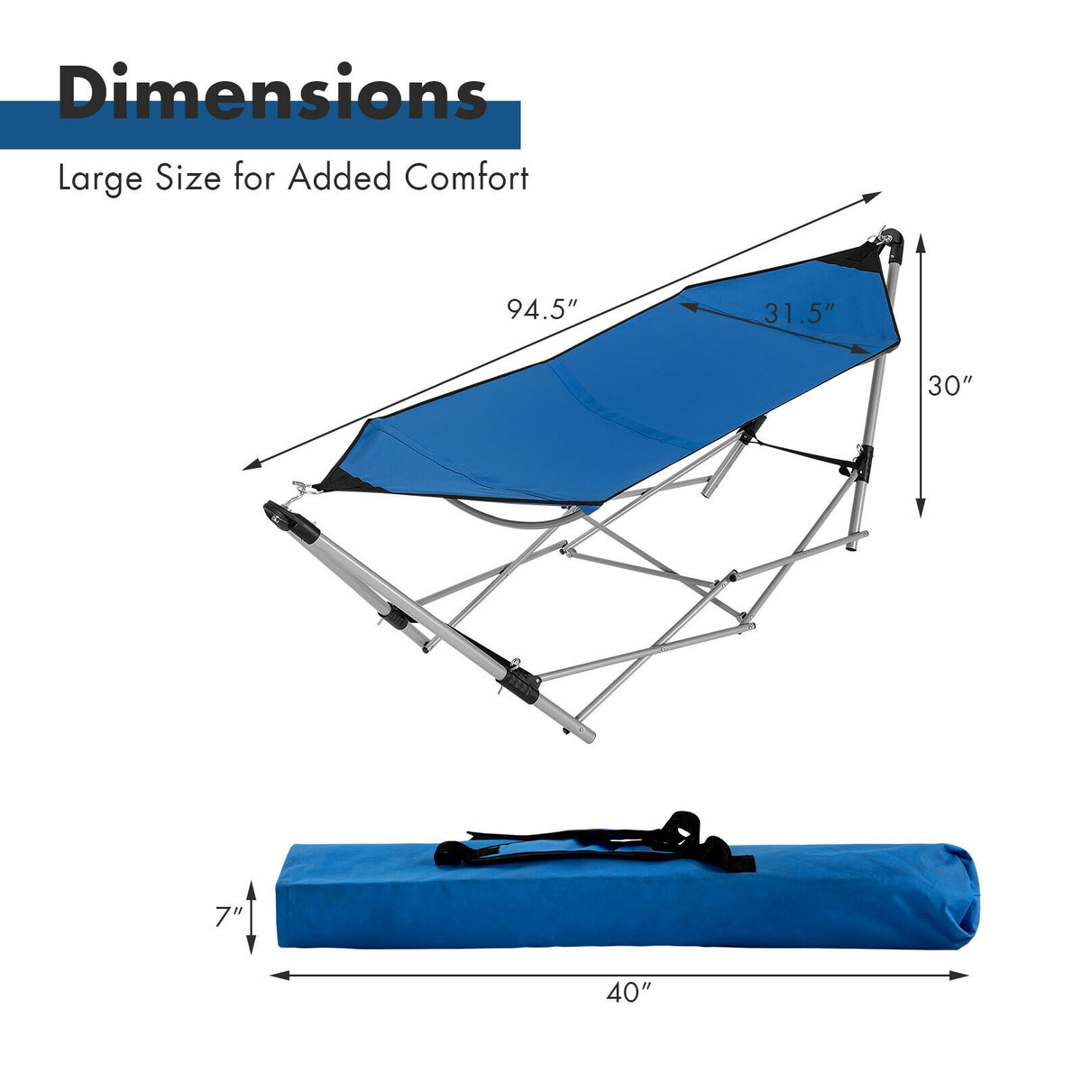 Portable Folding Steel Frame Hammock with Bag-Blue-Hammocks-DECOROLALA