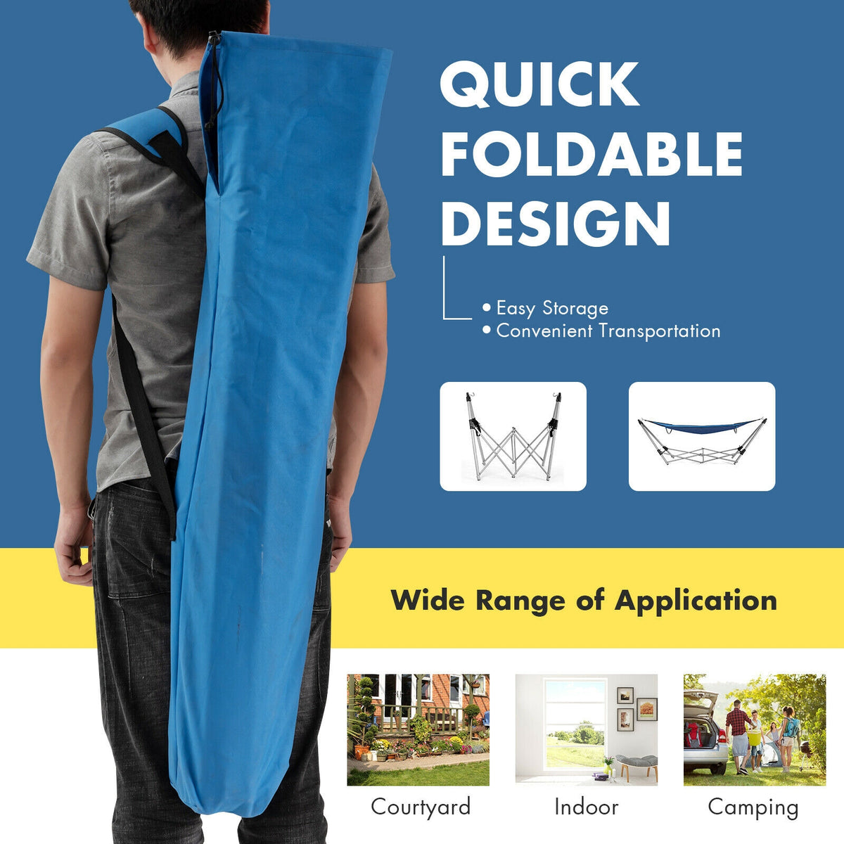 Portable Folding Steel Frame Hammock with Bag-Blue-Hammocks-DECOROLALA