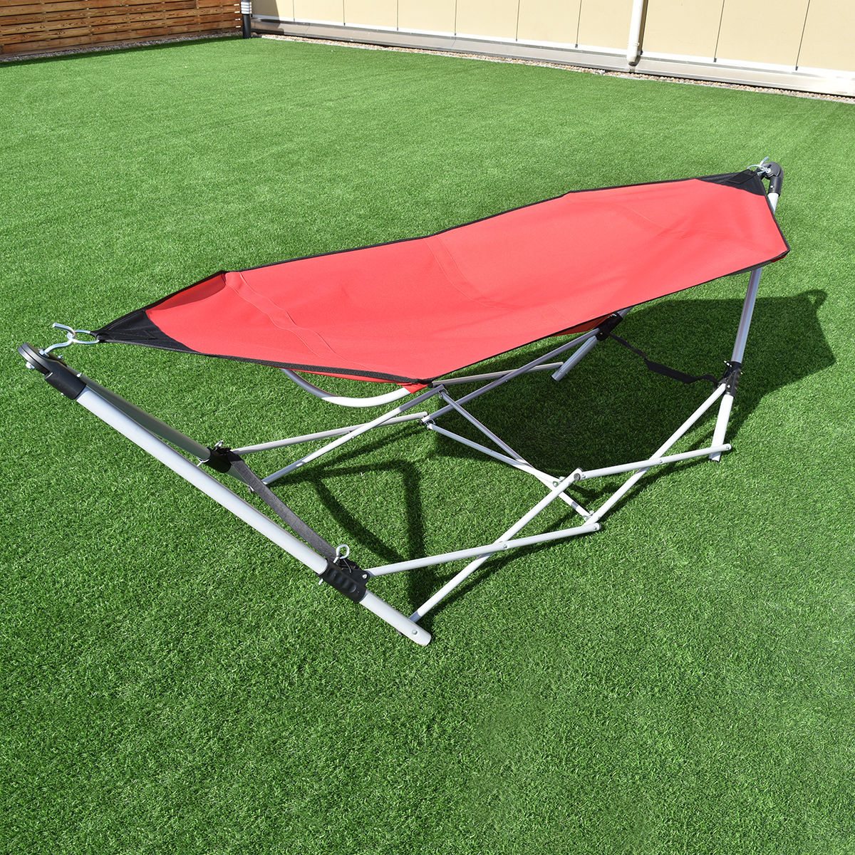 Portable Folding Steel Frame Hammock with Bag-Red-Hammocks-DECOROLALA