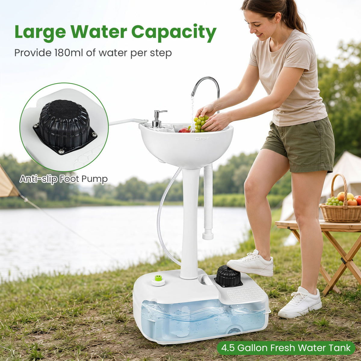 Portable Foot Pump Camping Sink with 4.5 Gal Water Tank and Soap Dispenser-Camping Furniture-DECOROLALA