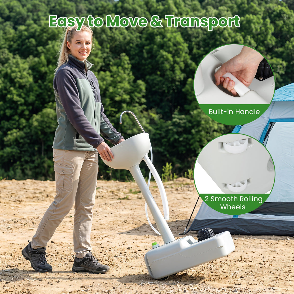 Portable Foot Pump Camping Sink with 4.5 Gal Water Tank and Soap Dispenser-Camping Furniture-DECOROLALA