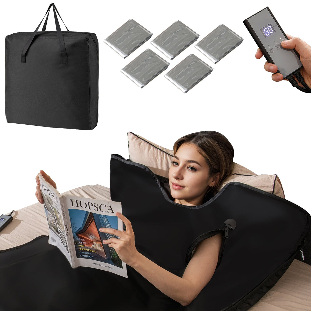 Portable Full-Body Personal Sauna for Home Use with Armholes Wraps and Sauna Bag-Black-Saunas-DECOROLALA