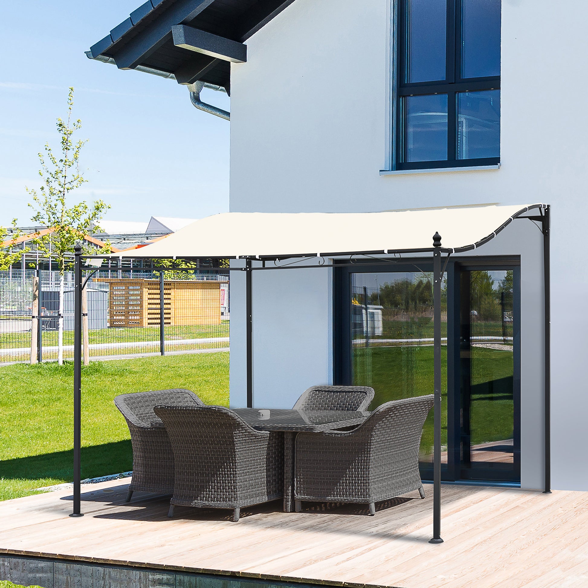 Portable Gazebo 10x10 Steel Cream White - Patio Sunshade-DECOROLALA