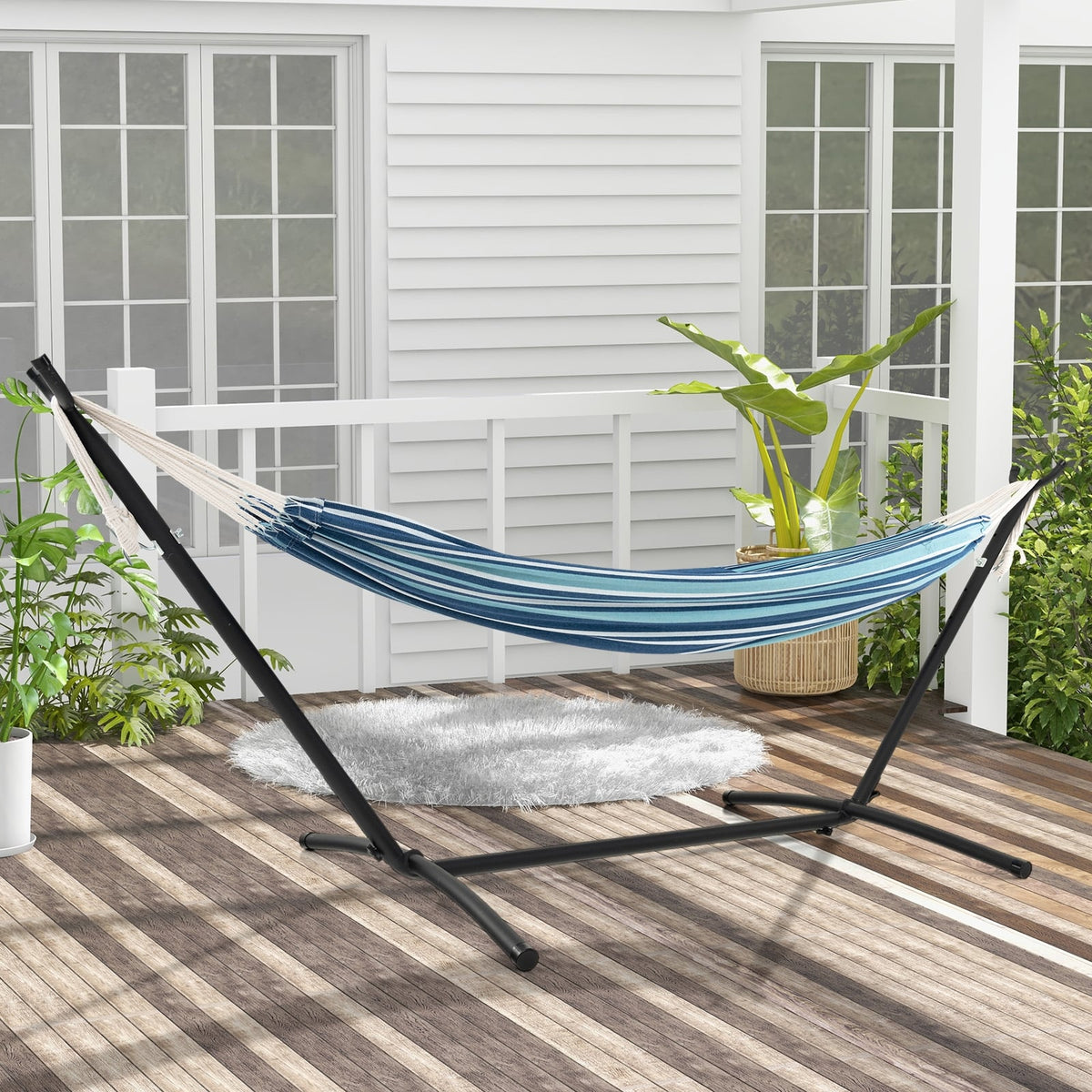 Portable Indoor Outdoor 2-Person Double Hammock Set with Stand and Carrying Cases-Blue-Hammocks-DECOROLALA