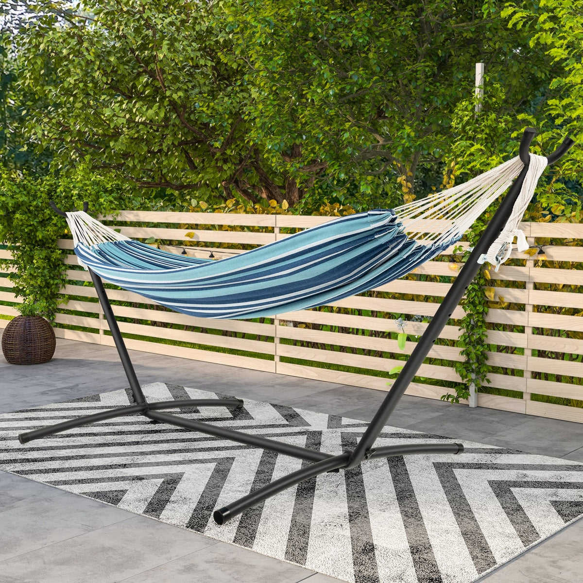 Portable Indoor Outdoor 2-Person Double Hammock Set with Stand and Carrying Cases-Blue-Hammocks-DECOROLALA