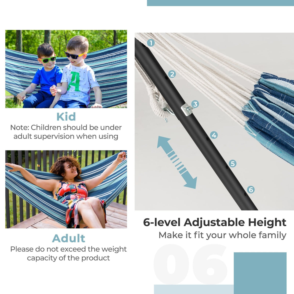 Portable Indoor Outdoor 2-Person Double Hammock Set with Stand and Carrying Cases-Blue-Hammocks-DECOROLALA