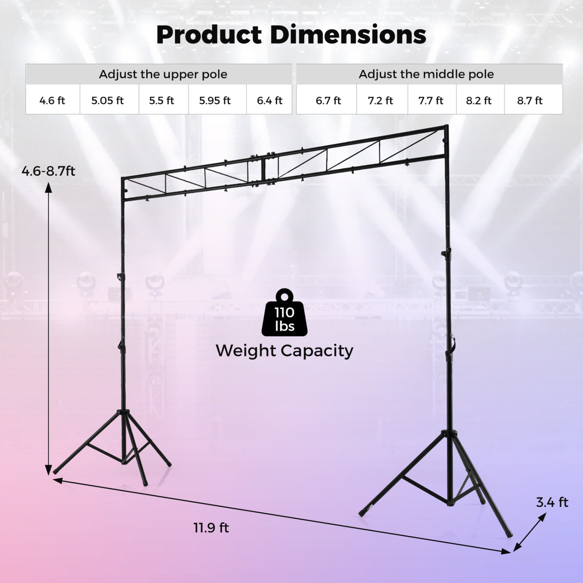 Portable Lighting Truss System Height Adjustable DJ Light Stand with 2 Folding Tripods-Outdoor Decor-DECOROLALA