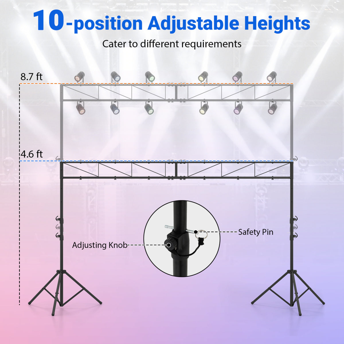 Portable Lighting Truss System Height Adjustable DJ Light Stand with 2 Folding Tripods-Outdoor Decor-DECOROLALA
