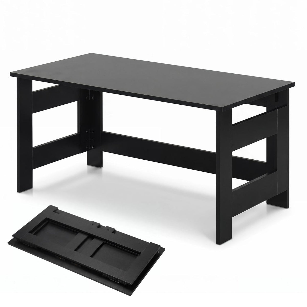 Portable Low Floor Table with Foldable Legs for Living Room-Black-Coffee Tables-DECOROLALA