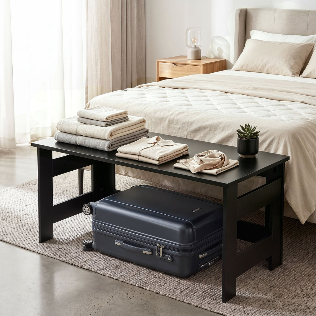 Portable Low Floor Table with Foldable Legs for Living Room-Black-Coffee Tables-DECOROLALA
