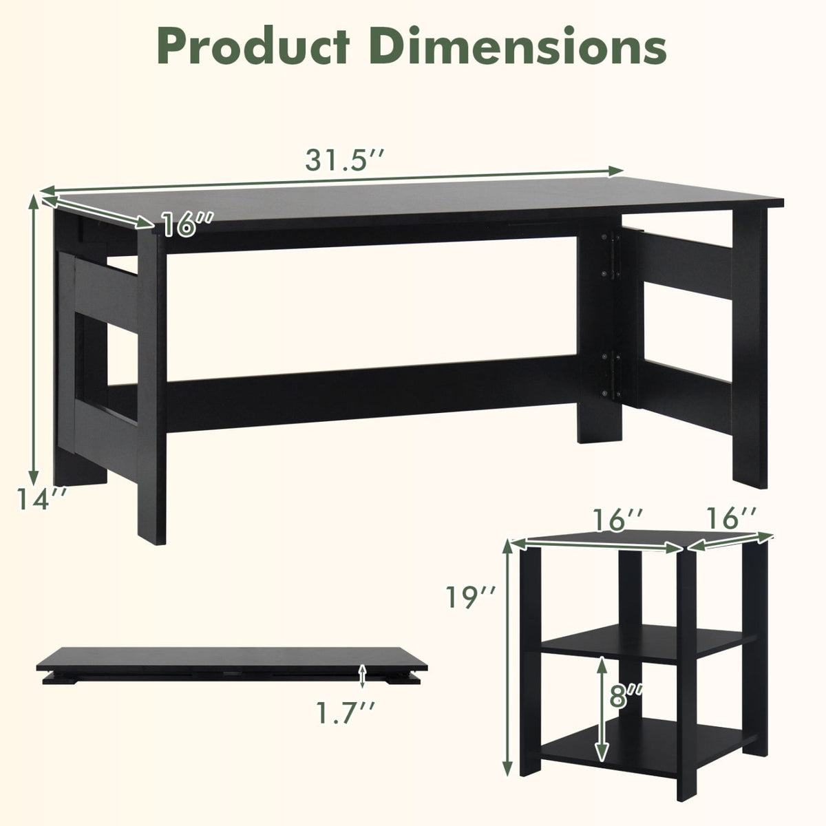 Portable Low Floor Table with Foldable Legs for Living Room-Black-Coffee Tables-DECOROLALA