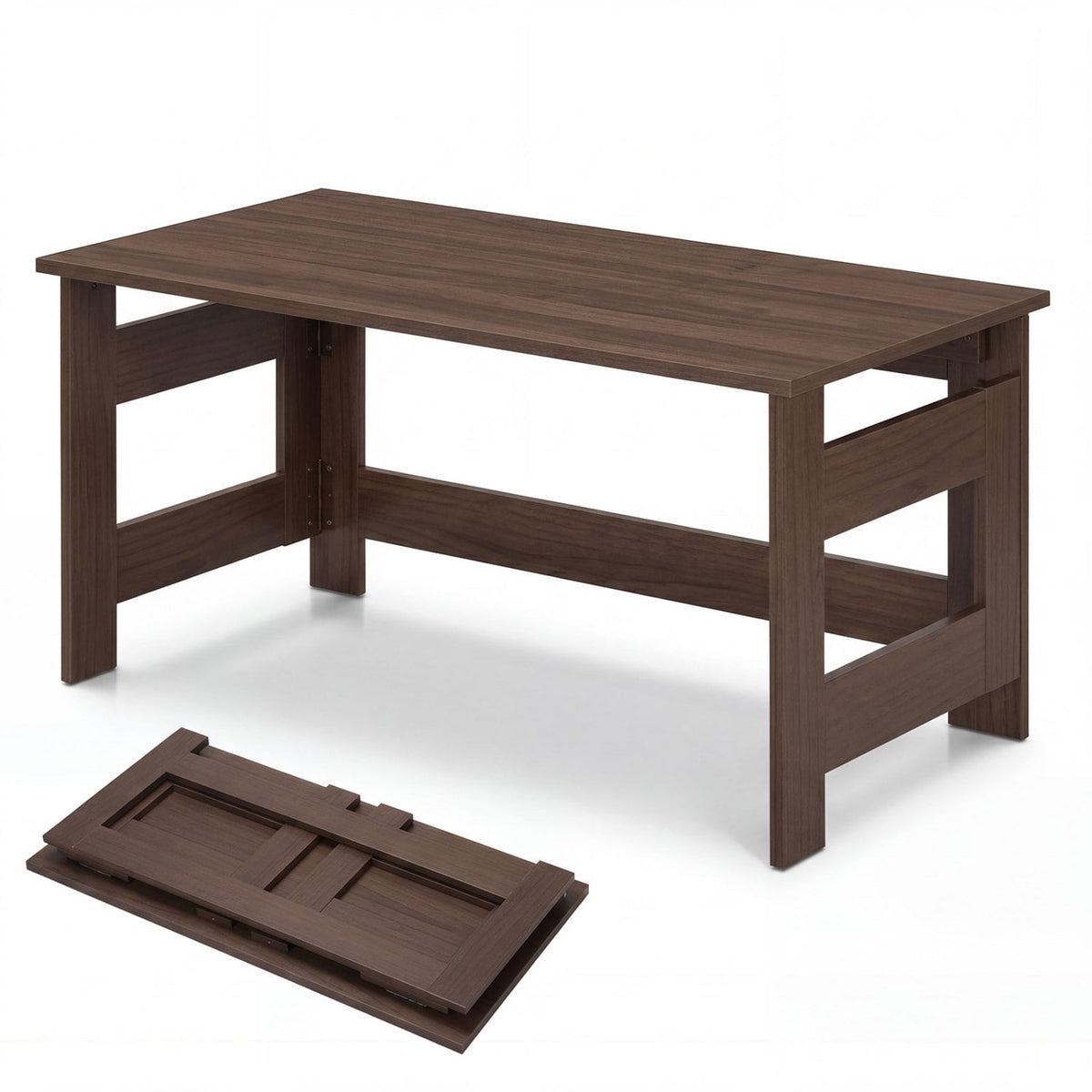 Portable Low Floor Table with Foldable Legs for Living Room-Brown-Coffee Tables-DECOROLALA