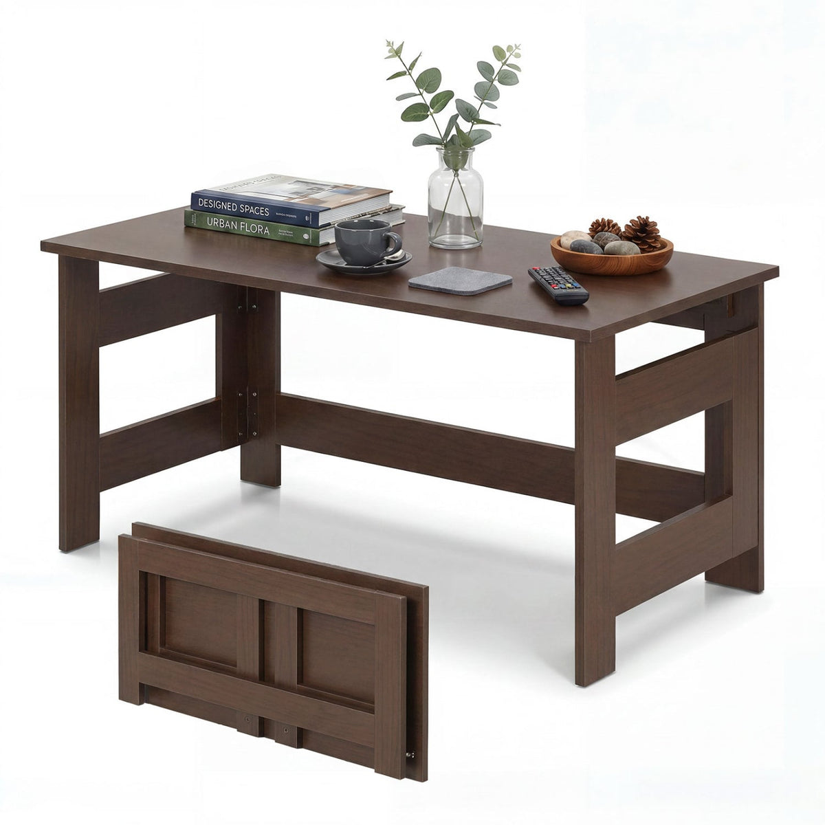 Portable Low Floor Table with Foldable Legs for Living Room-Brown-Coffee Tables-DECOROLALA