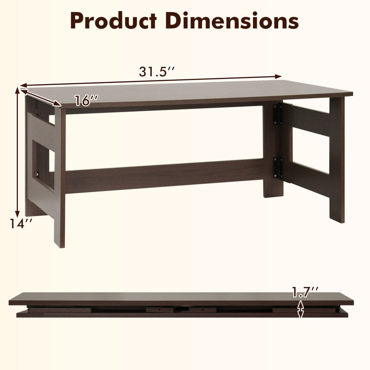 Portable Low Floor Table with Foldable Legs for Living Room-Brown-Coffee Tables-DECOROLALA